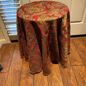 Elegant Brocade Red and Gold Round Tablecloth 68”